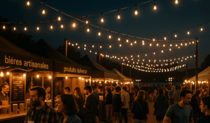 Familles profitant des animations de la fête à Ploërmel de nuit